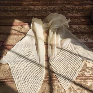J. Peterman Cream Scarf with Beaded Detail